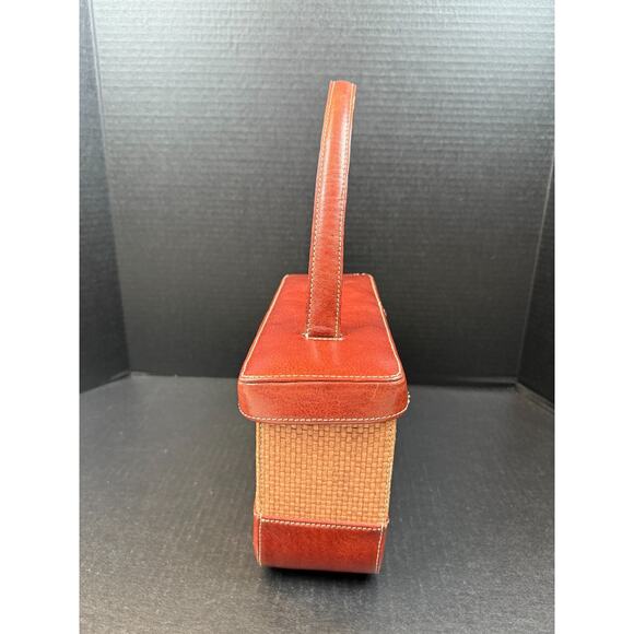 Kenneth Cole Leather and Straw Basket Top Handle Handbag Purse - Picture 3 of 16